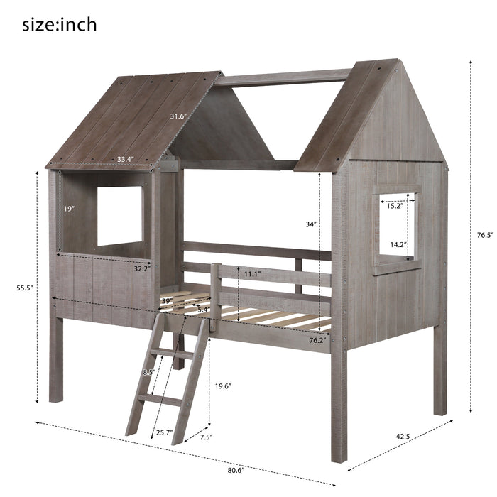 MyRoom Twin Size Low Loft Wood House Bed