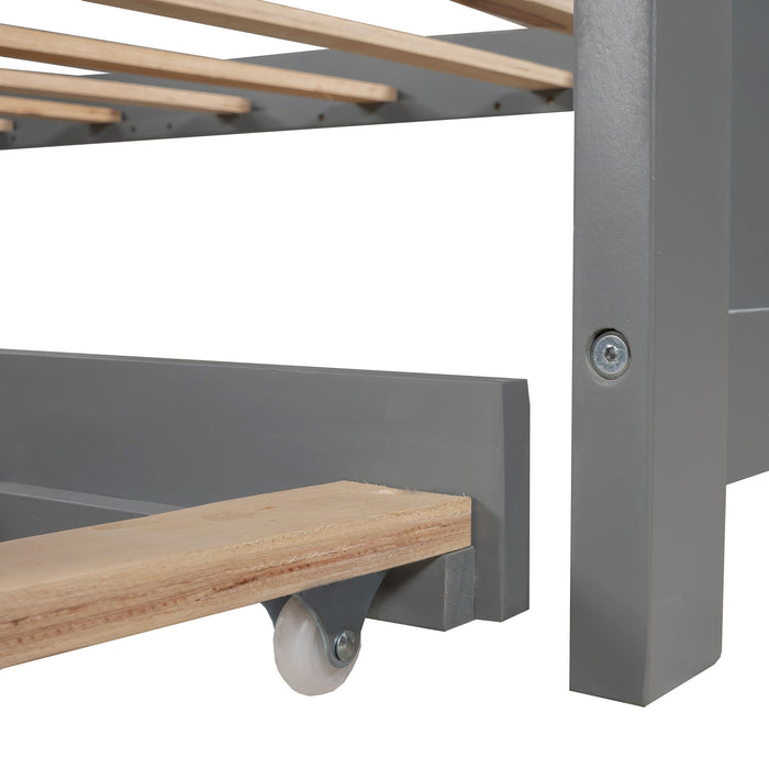 L-shaped Platform Bed with Trundle and Drawers Linked with built-in Flip Square Table,Twin