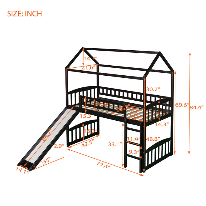 Twin Loft Bed with Slide, House Bed with Slide