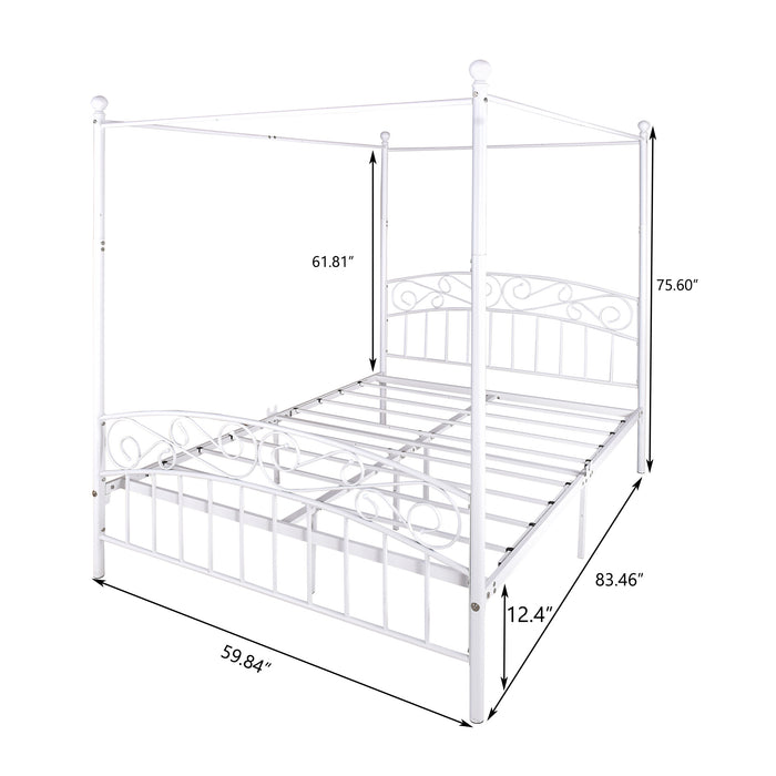 Canopy Bed Frame Queen Size Black Metal 4 Poster Mattress Foundation Modern Post Corner with Headboard for Girls Adults
