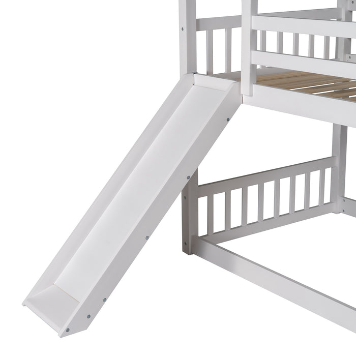 MyRoom Twin Over Twin House Bunk Bed With Convertible Slide And Ladder