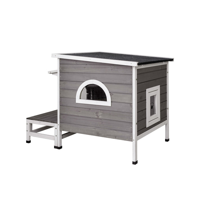 Weatherproof Wooden Outdoor Stray Cat Shelter animal house with Escape Door Kitty Cat House