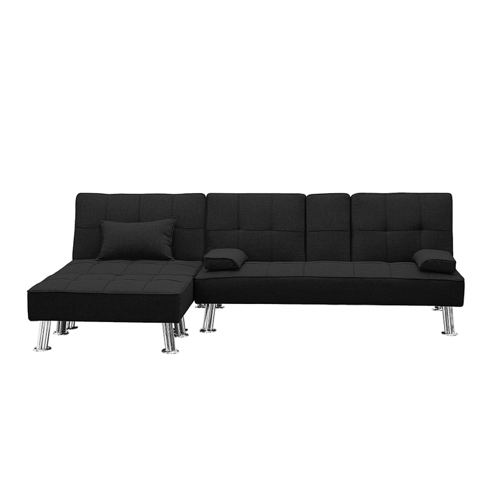 Fabric Folding Sofa Bed with 2 Cup Holders, Removable Armrest and Metal Legs, Single Sofa Bed with Ottoman,3 pcs for 1 sets