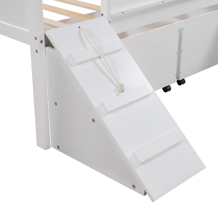 New Space Twin size Low Loft Bed Wooden Bed with Two Storage Boxes
