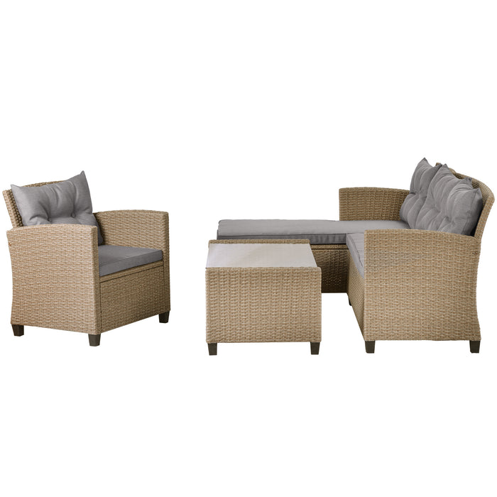 Outdoor, Patio Furniture Sets, 4 Piece Conversation Set Wicker Ratten Sectional Sofa with Seat Cushions(Beige Brown)
