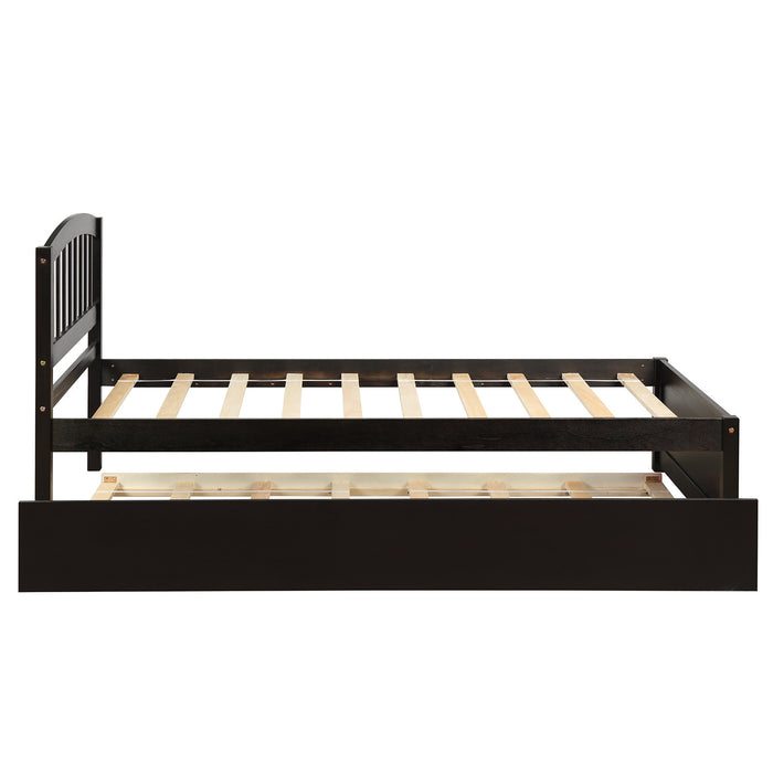 Twin size Platform Bed Wood Bed Frame with Trundle, Espresso RT