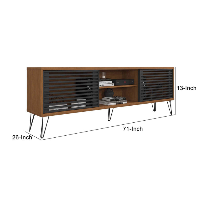 DunaWest Arthur Wooden TV Stand with 2 Slatted Sliding Doors, Walnut Brown and Black