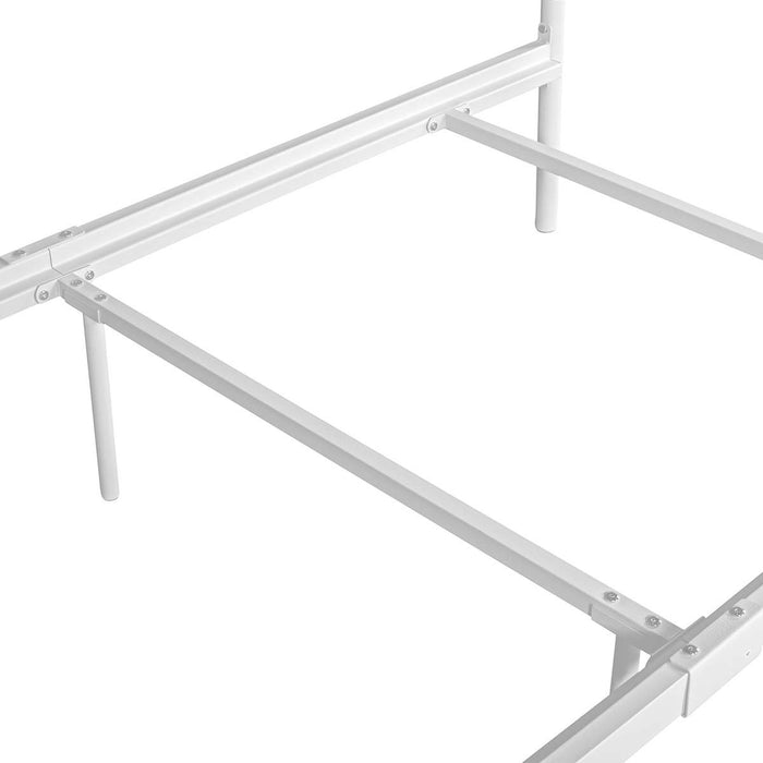 Bed Frame Twin Size Metal Platform Bed , Box Spring Replacement with Headboard Black