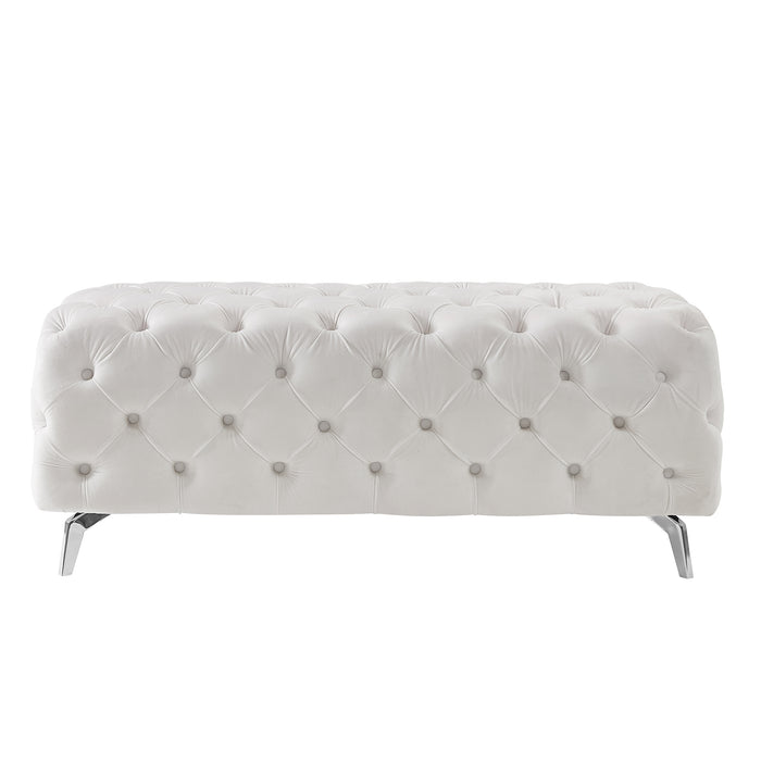 Button-Tufted Ottoman Bench, Upholstered Velvet Footrest Stool Accent Bench for Entryway Living Room Bedroom.