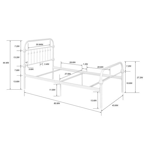 Bed Frame Twin Size Metal Platform Bed , Box Spring Replacement with Headboard Black