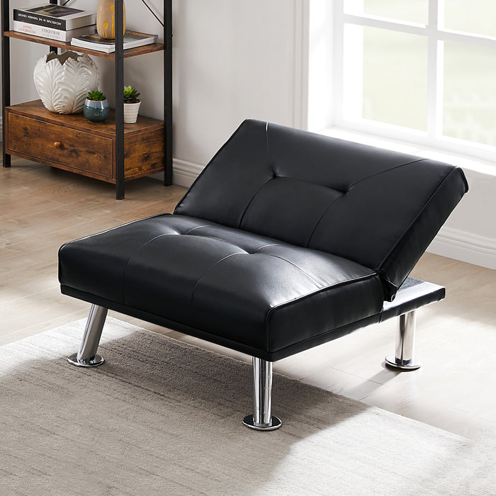 Modern Single Sofa Bed with Ottoman , Convertible Folding Futon Chair, Leather Chaise Lounge Chair with Metal Legs .