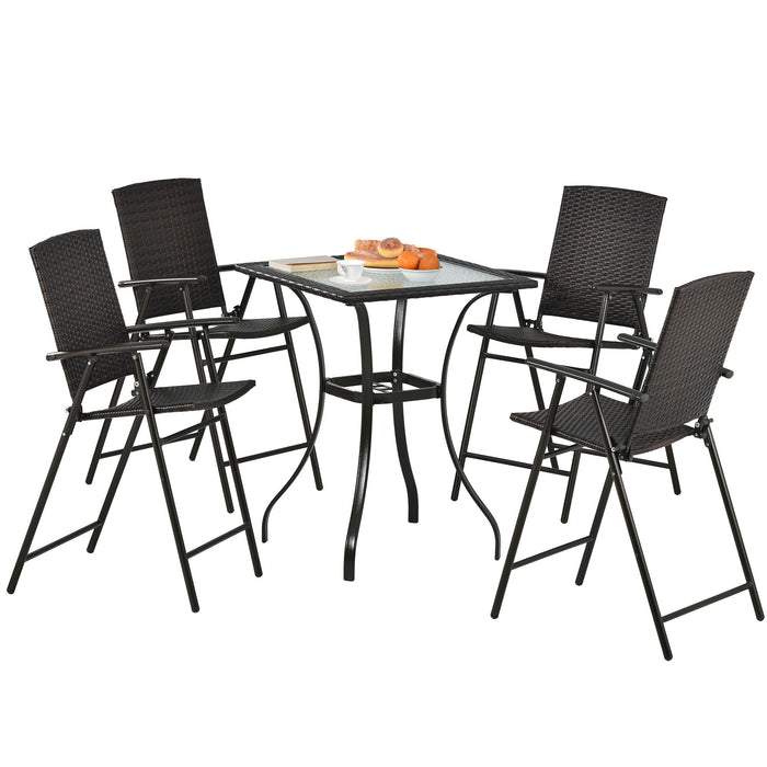 5-Piece Outdoor Patio PE Wicker Counter Height Dining Table Set