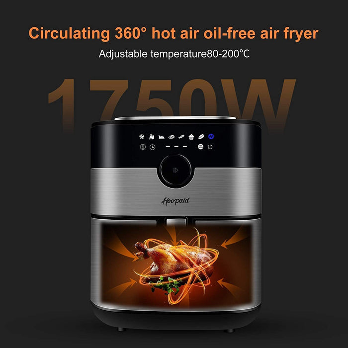 Air Fryer, Family Electric Oilless Hot Air Fryer Oven, Oilless Stainless Steel Oven with Non-Stick Basket and Rack, Touch Screen and Knob, 8 Preset Modes (5.6QT)