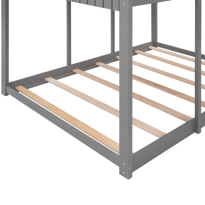 New Space Full Over Full Wood Bunk Bed with Roof Window