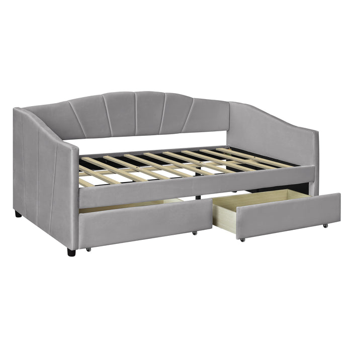 New Space Upholstered daybed Twin Size with Two Drawers and Wood Slat Suppot