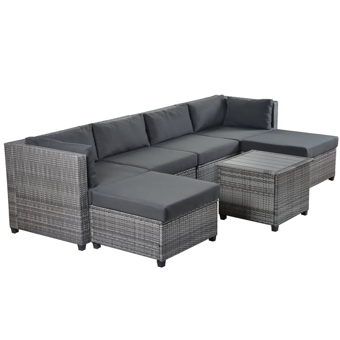 7 Piece Rattan Sectional Seating Group with Cushions, Outdoor Ratten Sofa NEW!
