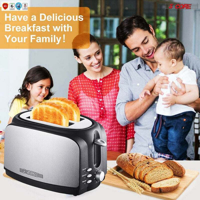 Toaster 2 Slice Stainless Steel Bread Toster Extra Wide Reheat Functions Removable Crumb Tray