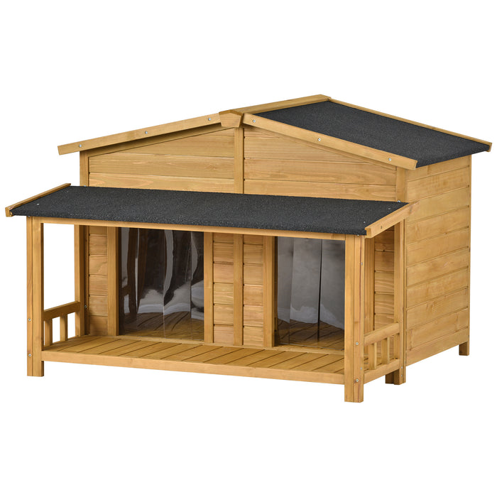 GO 47.2 ' Large Wooden Dog House Outdoor, Outdoor & Indoor Dog Crate, Cabin Style, With Porch, 2 Doors