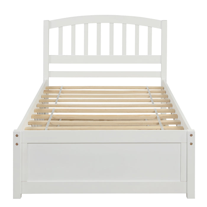 Twin size Platform Bed Wood Bed Frame with Trundle, White RT