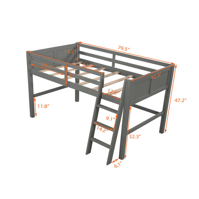 Twin Wood Loft Bed Low Loft Beds with Ladder