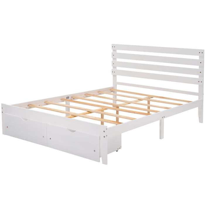 Queen Size Platform Bed with Drawers, White (New) RT