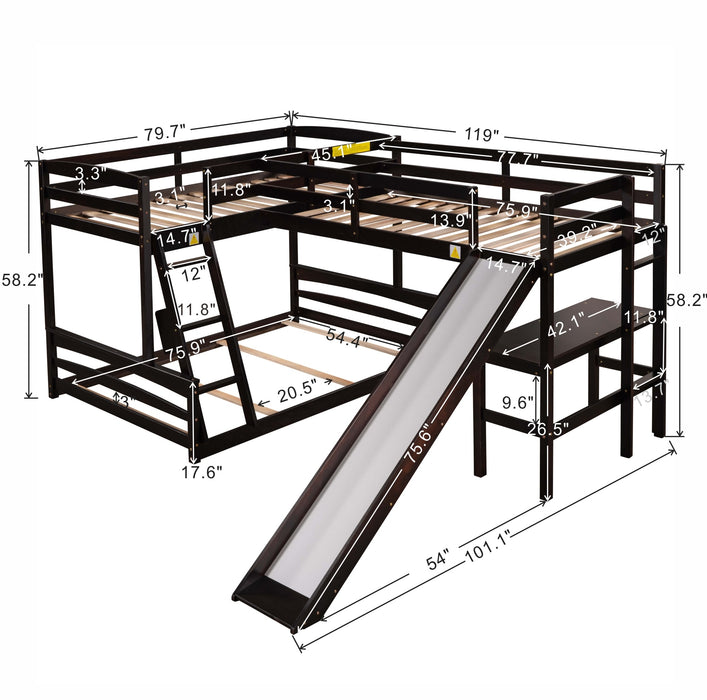MyRoom Twin over Full Bunk Bed with Twin Size Loft Bed Slide