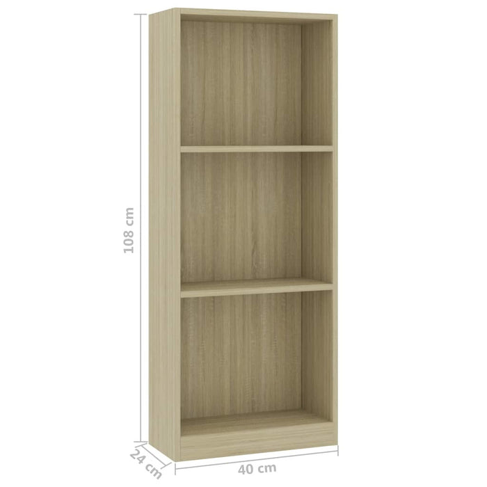 3-Tier Book Cabinet Sonoma Oak 15.7"x9.4"x42.5" Chipboard