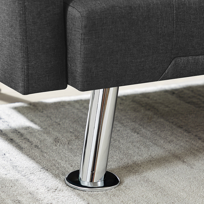 Modern Convertible Folding Futon Sofa Bed , Grey Fabric Sleeper Sofa Couch for Compact Living Space.