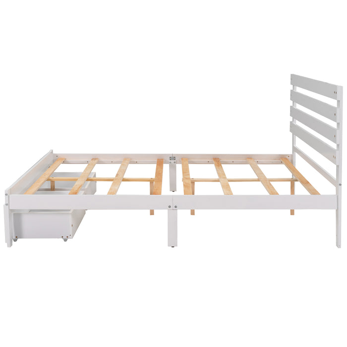 Queen Size Platform Bed with Drawers, White (New) RT