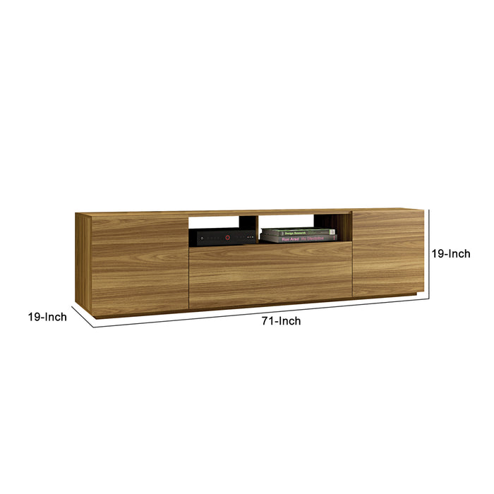 DunaWest 70.86 Inch Wooden TV Stand with 2 Doors and 1 Drawer, Natural Brown