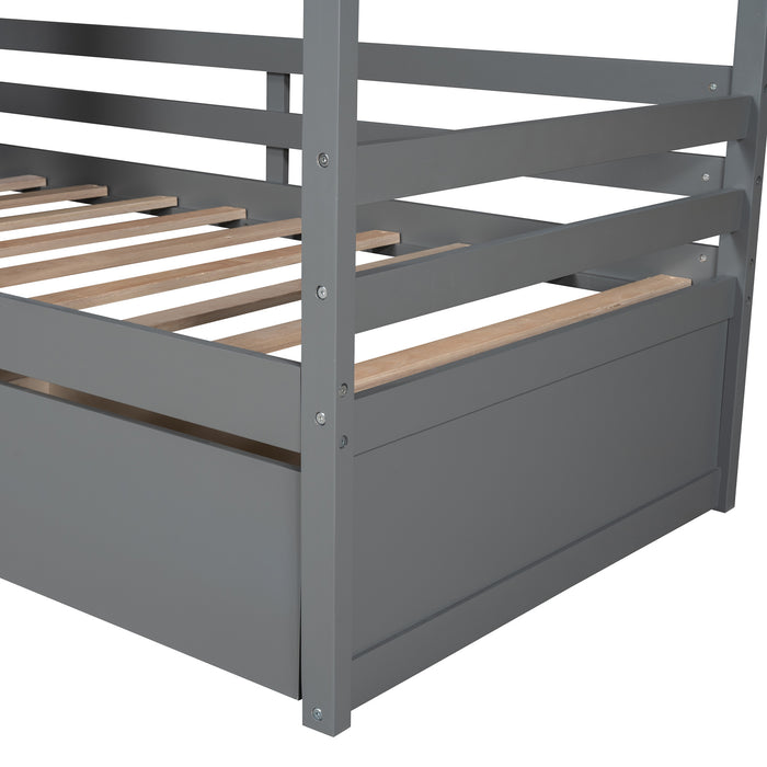 Twin Size House Bed Wood Bed with Two Drawers