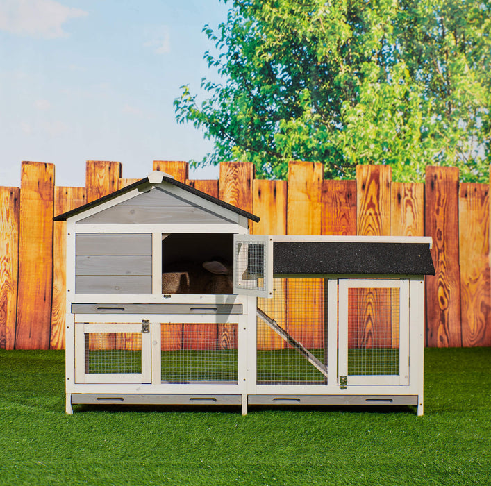 58" Waterproof Wooden Animal Hutch, Indoor Outdoor Chicken Coop Rabbit Hutch Kit w/Roof