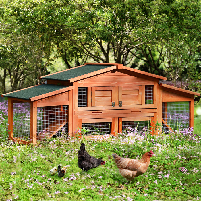 70-Inch Wood Rabbit Hutch Outdoor Pet House Chicken Coop for Small Animals with 2 Run Play Area