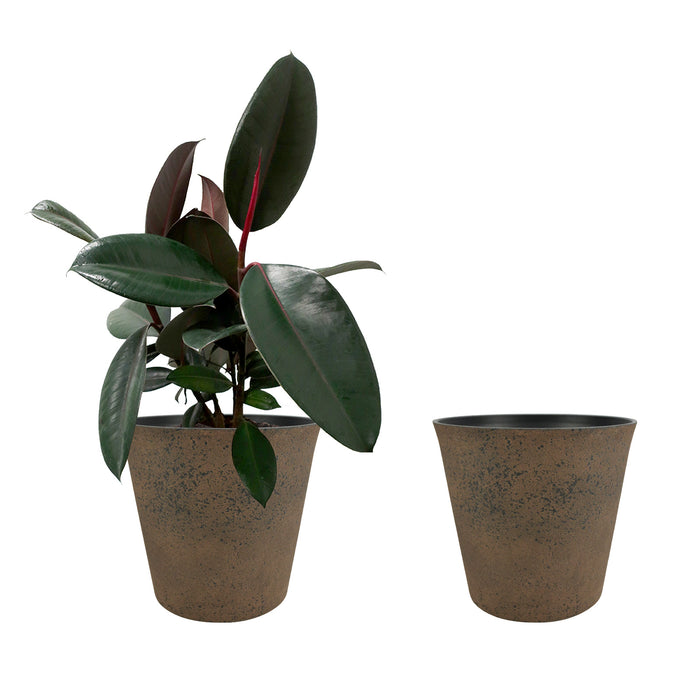 2 Pcs 10" Round Plant Pots with Drainage Holes, Rust Brown