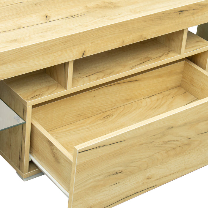 TV Stand with LED RGB Lights,Flat Screen TV Cabinet, Gaming Consoles - in Lounge Room, Living Room and Bedroom, oak