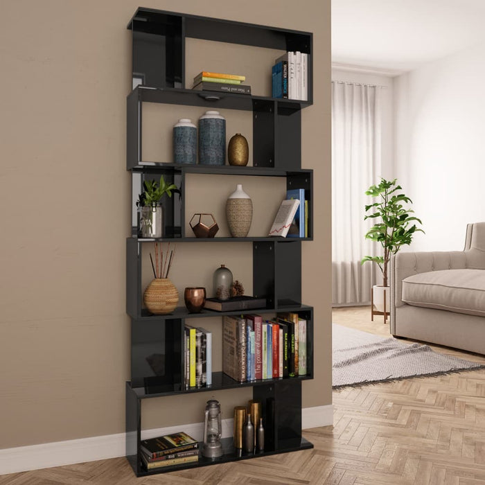 Book Cabinet/Room Divider High Gloss Black 31.5"x9.4"x75.6" Chipboard