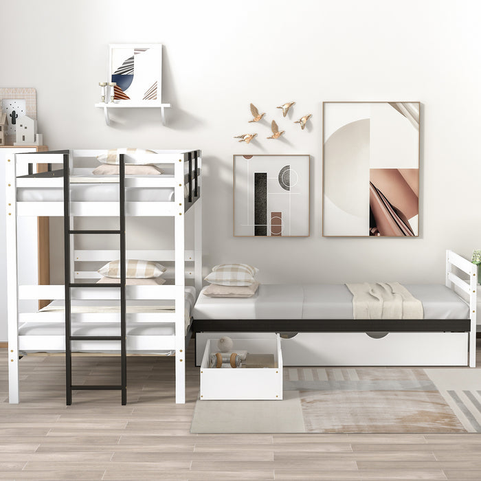 New Space Twin Size L-Shaped Bunk Bed and Platform Bed