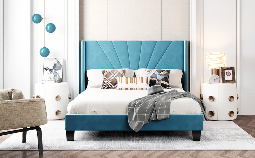 New Space Queen Size Velvet Upholstered Platform Bed