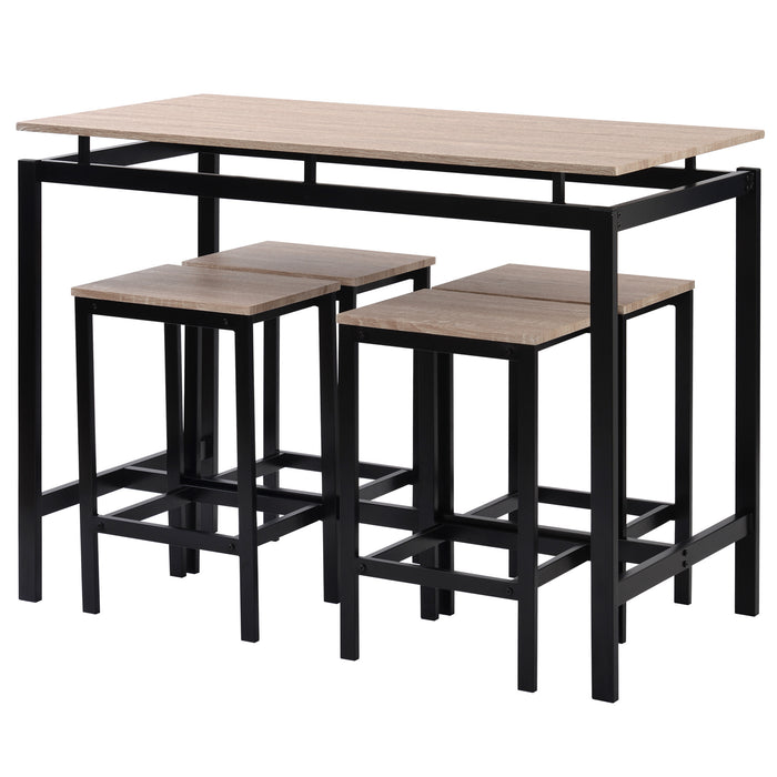 5-Piece Kitchen Counter Height Table Set, Industrial Dining Table with 4 Chairs