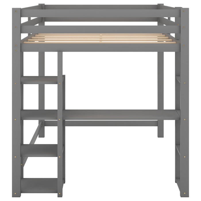 Full Size Loft Bed with Built-in Desk and Shelves