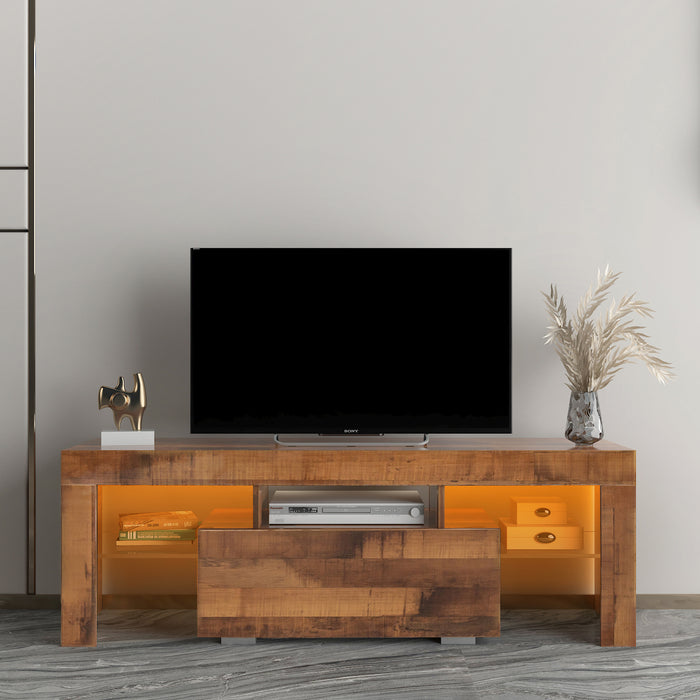 TV Stand with LED RGB Lights,Flat Screen TV Cabinet, Gaming Consoles - in Lounge Room, Living Room,FIR WOOD