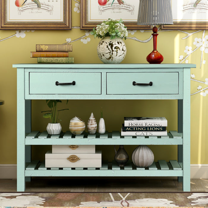 Retro Console Table for Entryway with Drawers (Antique Blue)