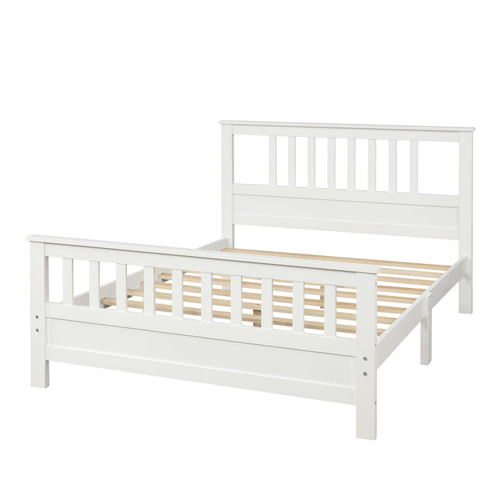 Full Platform Bed, Wood Platform Bed Frame with Headboard and Footboard, Easy Assembly, White RT