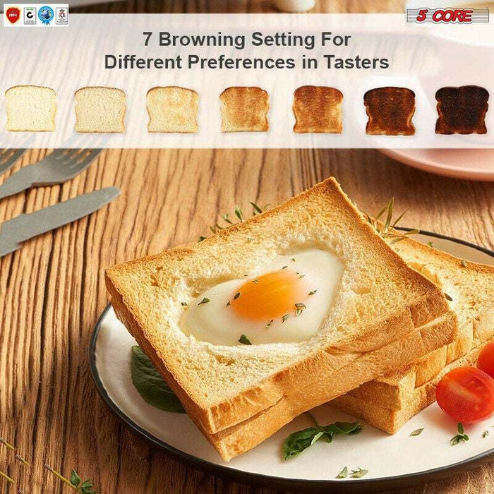 Toaster 2 Slice Stainless Steel Bread Toster Extra Wide Reheat Functions Removable Crumb Tray