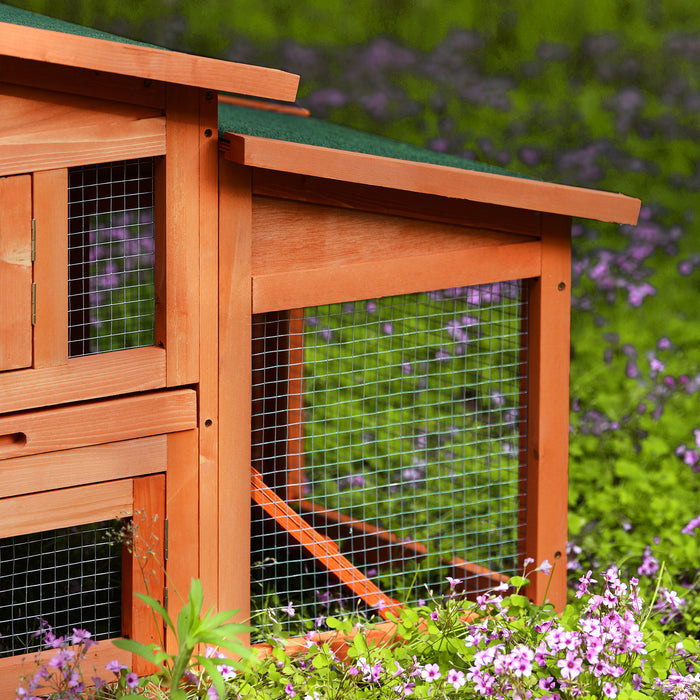 70-Inch Wood Rabbit Hutch Outdoor Pet House Chicken Coop for Small Animals with 2 Run Play Area