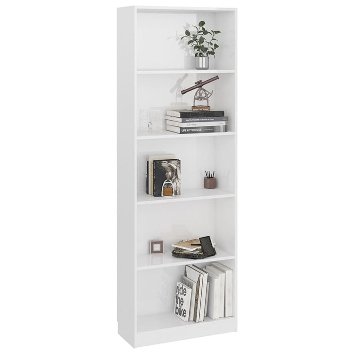 5-Tier Book Cabinet High Gloss White 23.6"x9.4"x68.9" Chipboard