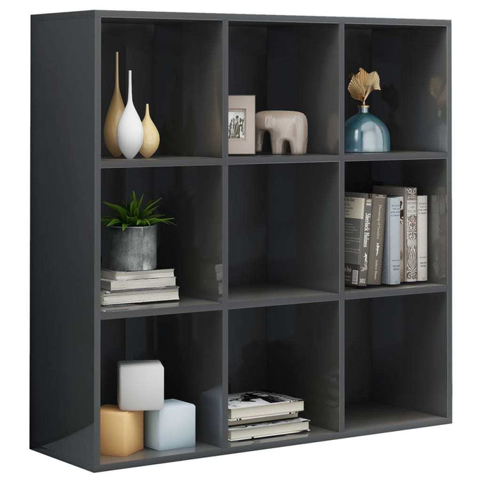 Book Cabinet High Gloss Gray 38.6"x11.8"x38.6" Chipboard