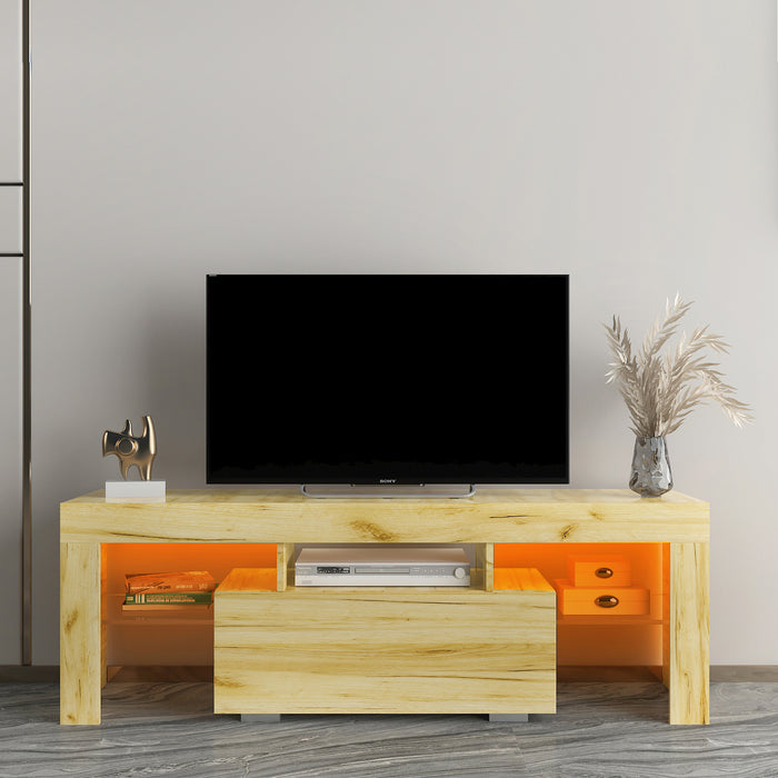 TV Stand with LED RGB Lights,Flat Screen TV Cabinet, Gaming Consoles - in Lounge Room, Living Room and Bedroom, oak