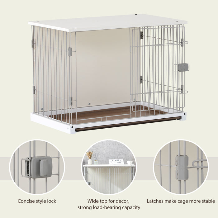Elegant Wooden Structure White Dog Cage Crate End Table