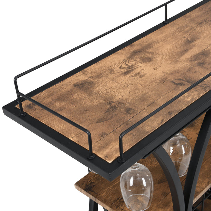 Industrial Black Bar Serving Cart for home with Wine Rack and Glass Holder, 3-tier Shelves, Metal Frame